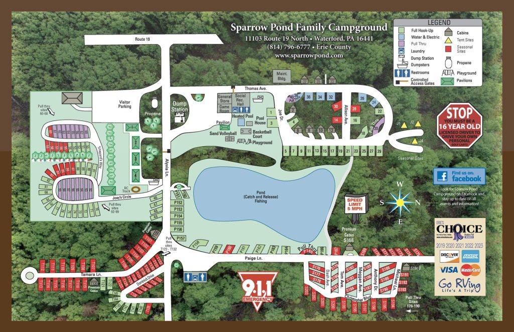 Sparrow Pond Family Campground Map | RV Park Waterford, PA